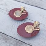 Vintage Clip On Earrings 1 & 1/8" Retro Darker Shade of Red Photo 5
