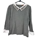 Belldini Size Large Shirt Gray Layered Look Pullover‎ Back Zip Rhinestone Collar Photo 0