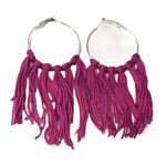 None Boho Fringe Tassel Hoop Earrings Silver Tone Magenta Purple‎ Big Statement Large Photo 4
