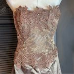 Yoly Muñoz Appliqué Lace Corset Bustle Strapless Ball Gown Size 10 Tan Photo 2