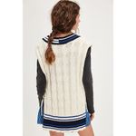 Free People  Coastal Prep Poncho Vest - Navy Blue/Ivory OS NWOT‎ Photo 5