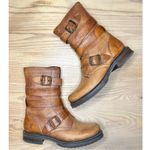 Frye Veronica Tanker Cognac Brown Leather Buckle Detail Combat Boots Photo 8