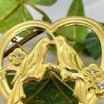 Vintage 1940s Lovebird Heart Rhinestone Brooch Pin Gold Photo 3