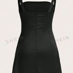 SheIn EZwear Solid Color Back Zipper Women's Chest Splicing Slip Satin Black Dress With Spaghetti Straps Photo 1