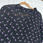 Vintage Tall Girl Semi Sheer Black w/ Purple Daisy Flowers High Neck Midi Dress Size L Photo 4