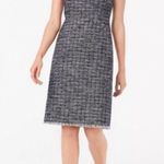 J.Crew  Tweed Fringe Sheath Sleeveless Dress Navy Blue Preppy Career Office Photo 0