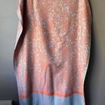 Orange and Turquoise Paisley Patterned Scarf with Fringe Photo 0