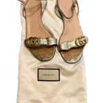 Gucci Marmont Double G Gold Metallic Leather Ankle Strap Sandals Women Size 7.5 Photo 0