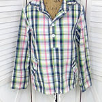 Merona Plaid Cotton Canvas Pullover Hoodie Jacket Pink Blue Small Photo 0