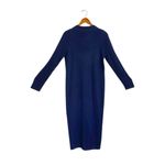 VTG Floral Embroidered Crochet Long Sleeve Button Front Blue Sweater Knit Dress Size L Photo 2