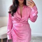 ZARA mini dress satin effect drapped long sleeve pink party wedding coctail Photo 1