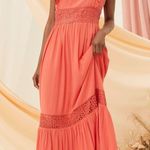 Fat Face Coral Pink Hibiscus Lace Maxi Dress size 4 copper & black Photo 2