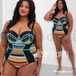 Torrid Black & Multi Stripe Underwire One Piece Swimsuit Photo 1