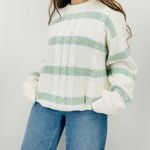 vtg coastal sage green carolina blue slouchy striped cable knit crewneck sweater Size L Photo 0