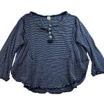 Free People We The S Small Hong Kong Henley Top Navy Striped Raw Hem Boho Beachy Photo 2