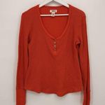 Route 66 Orange Sparkle Button Henley Long Sleeve Top Cotton Size Medium Photo 0