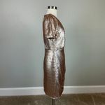 Aidan Mattox  Gold Sequined Cocktail Dress Size 6 Short Sleeve Mini Sheath Photo 3
