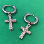 925 Silver Plated Cross Dangle Drop Earrings for Men Women,Cross Earrings,Hoop Earrings,Punk Hip Hop Earrings Photo 2