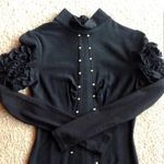 Dzhavael Couture Stretchy Mini Dress Long Sleeve Studded Beaded Unique European Black Size 10 Photo 3