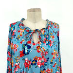 Tolani  Collection Blue Floral Pintuck Jersey Long Sleeve Blouse Top Size‎ Small Photo 1