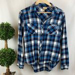 Passport Blue Black & White Long Sleeve Plaid Button Up Shirt Top L Size L Photo 0