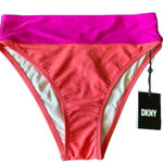 DKNY  Pink Magenta Colorblocked High-Waisted Bikini Bottoms Large NWT Photo 0