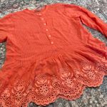 Johnny Was  Leonie Pintuck Blouse - Coral/Salmon Eyelet Lace - Size Small Photo 3