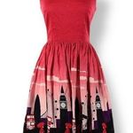 Collectif x ModCloth Candice London Border Print Fit and Flare Retro Dress Small Red Photo 0