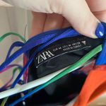 ZARA  medium Bodycon abstract paint sheer blue midi long sleeve dress tulle multi Photo 5