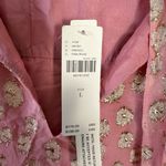 Anthropologie  Maeve Long Sleeve Tie Neck Mini Dress Pink Rose Metallic Large NWT Photo 11