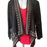 Monoreno Grey Embroidered Cotton Jersey Sweater Open front Pockets Size M Photo 4