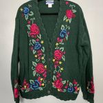 Pendleton  Vintage Embroidered Floral Rose Cardigan Knit Green Sweater Women’s 1X Photo 0