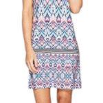 London Times  Blue and Pink Mini Shift Dress Size 14 Wedding Guest Dress Photo 0