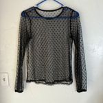 Sheer Black Polka Dot Mesh Long Sl Top Women's Swoss Dot Blouse Small Going out Photo 3