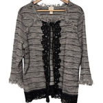 Chico's Black White Tweed Crochet Lace Cardigan Size 3 Large Photo 0
