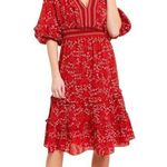 Max Studio Red Floral Bubble Crepe Knee Length Cottagecore Style Dress Size XS Photo 0