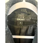 DKNY Women’s Wool Trench Coat Size 8 Grey/ Black Plaid Button up Lined pockets Photo 5