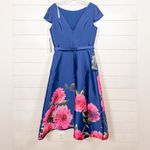 Kay Unger NEW Ina Peony Floral Belted Blue Pink Midi Dress, Size 6 MSRP $318 Photo 11