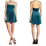 Free People  Turquoise Shatter Shine Velvet Tube Sparkle Strapless Dress Size M Photo 2