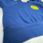 Aviator Nation x SoulCycle cropped crew sweatshirt Medium Blue smiley graphic Photo 10