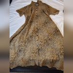 Robbie Bee Vintage  100% Silk   Brown Button-Up Maxi Dress SIZE:14WP ANIMAL PRINT Photo 7