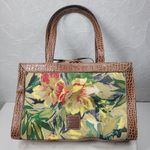 Liz Claiborne Satchel Bag Med Floral Cotton Faux Leather Embossed Alligator Photo 0