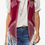 Cato  Womens XS Sleeveless Vest Burgundy Red Fringe Embroidered Boho‎ Festival Photo 0