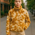 Betsey Johnson Cozy Teddy Fleece Cow print Jacket Tan Size S Photo 0