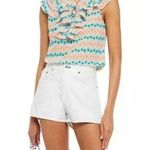 PALOMA BLUE Sophia Ruffled Printed Silk Crepe De Chine Top Medium Semi Photo 0