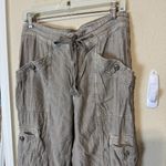American Eagle  Khaki Linen Blend Pants Cargo drawstring waist sz 8L tall Photo 1