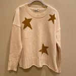Madewell Cream Merino Wool Boxy L/S Gold Star Sweater Size SMALL *Small Flaw Photo 0