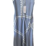 NEW Mon Renn Serape Midi Dress Blue Postcards White Pattern Size Small/8 Photo 0