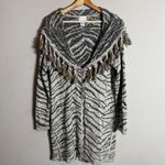 Soft Surroundings Zebra Print Fringe Knit Cardigan Sweater Women's Medium Shawl Photo 3