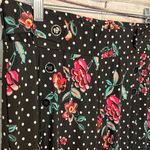 FLARE LEG PANTS Stretchy w Button Details Black w Dots & Flowers Photo 2